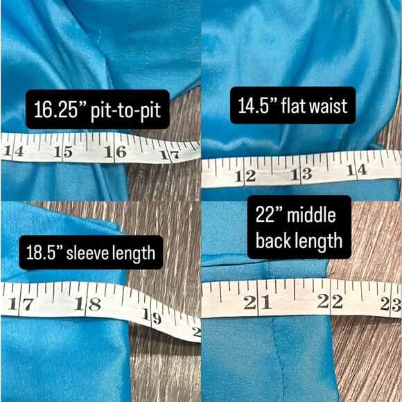 VTG 80s Tadashi Shoji Turquoise Ruched Iridescent Taffeta Blouse Small Glam Bold - Picture 9 of 9